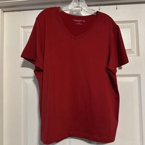 Red Susan Graver Essentials V Neck Short Sleeve Liquid Knit Shirt Plus 1X